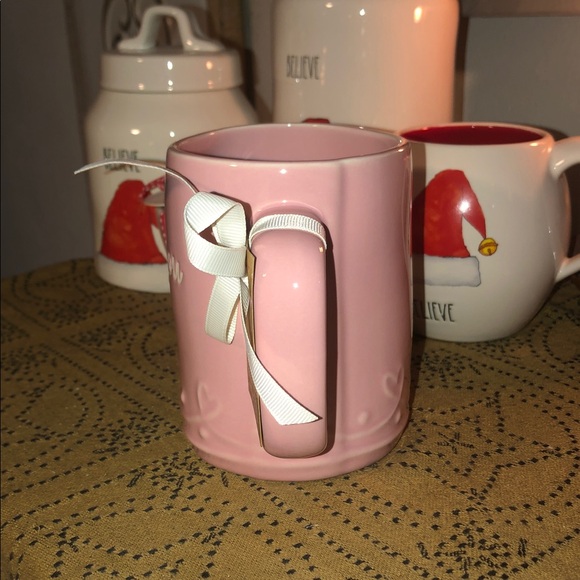Rae Dunn LOVE YOU Mug Dusty Pink with Raised Heart Scroll Design - Picture 3 of 7